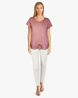 Short Sleeve Oil Dye Embroidered Hem Top (D190242) Cashmere Rose