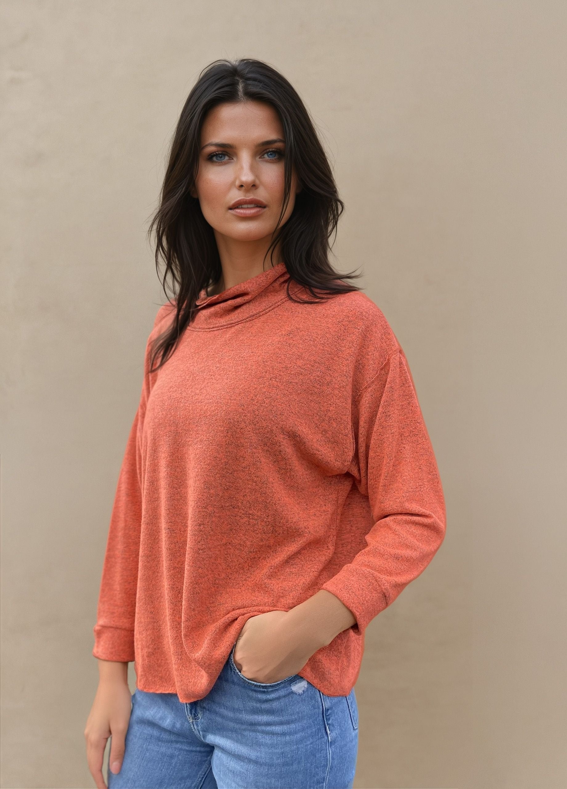 Roll Neck Sweater-like Top - Orange (D190479R)