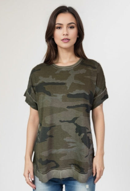 Cutoff Sleeve Camo Top -- S/S (D190525)