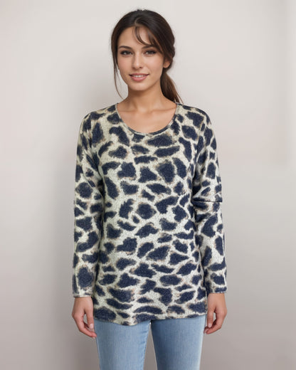 Scoop Neck Sweater-like Top - Giraffe Purple