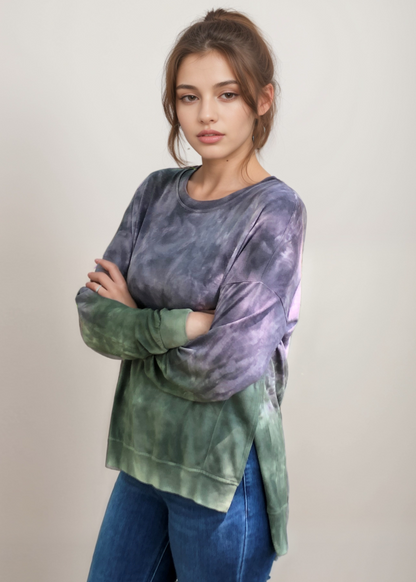 Dip Dye Sweatshirt w/ Side Seam Vents-- Cendre Rosin (D190645)