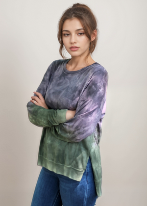 Dip Dye Sweatshirt w/ Side Seam Vents-- Cendre Rosin (D190645)