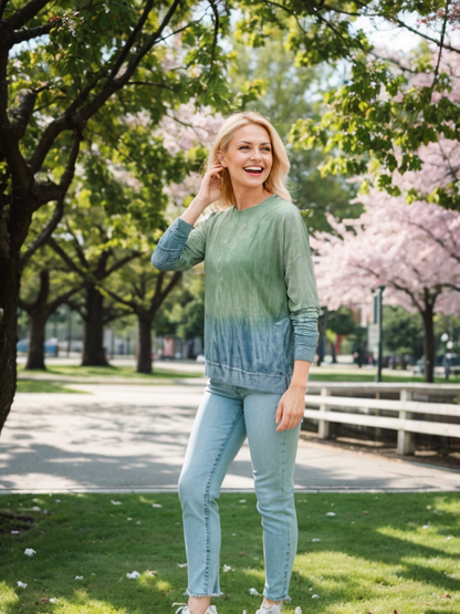 Dip Dye Sweatshirt w/ Side Seam Slits -- Meadow Tapestry (D190645)