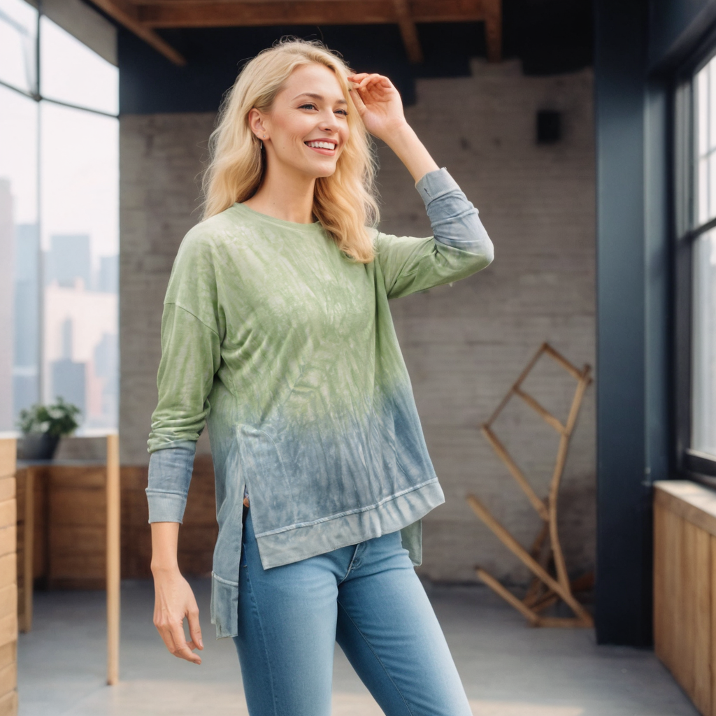 Dip Dye Sweatshirt w/ Side Seam Slits -- Meadow Tapestry (D190645)