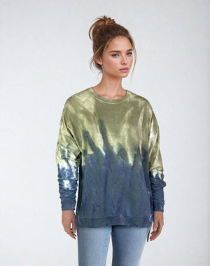 Dip Dye Sweatshirt w/ Side Seam Slits -- Meadow Tapestry (D190645)