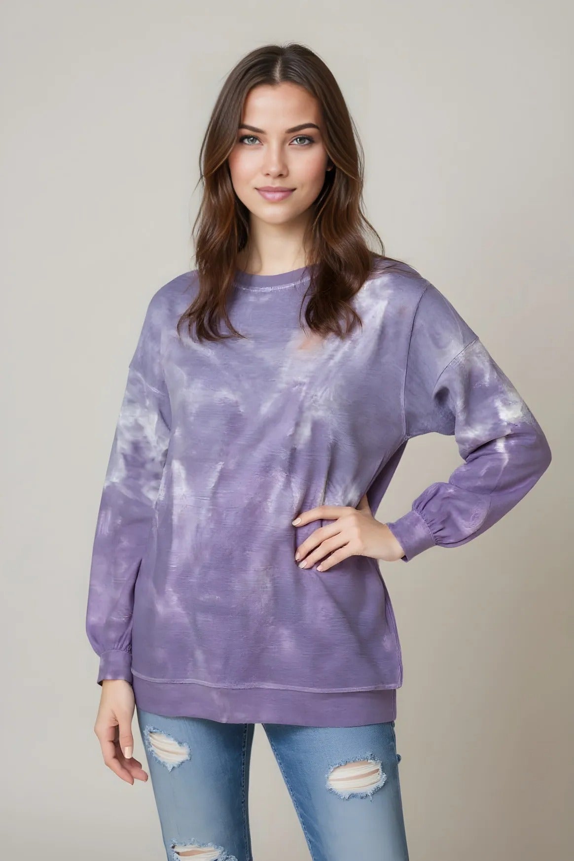 Dip Dye Sweatshirt w/ Side Seam Vents-- Venice Grape (D190645)