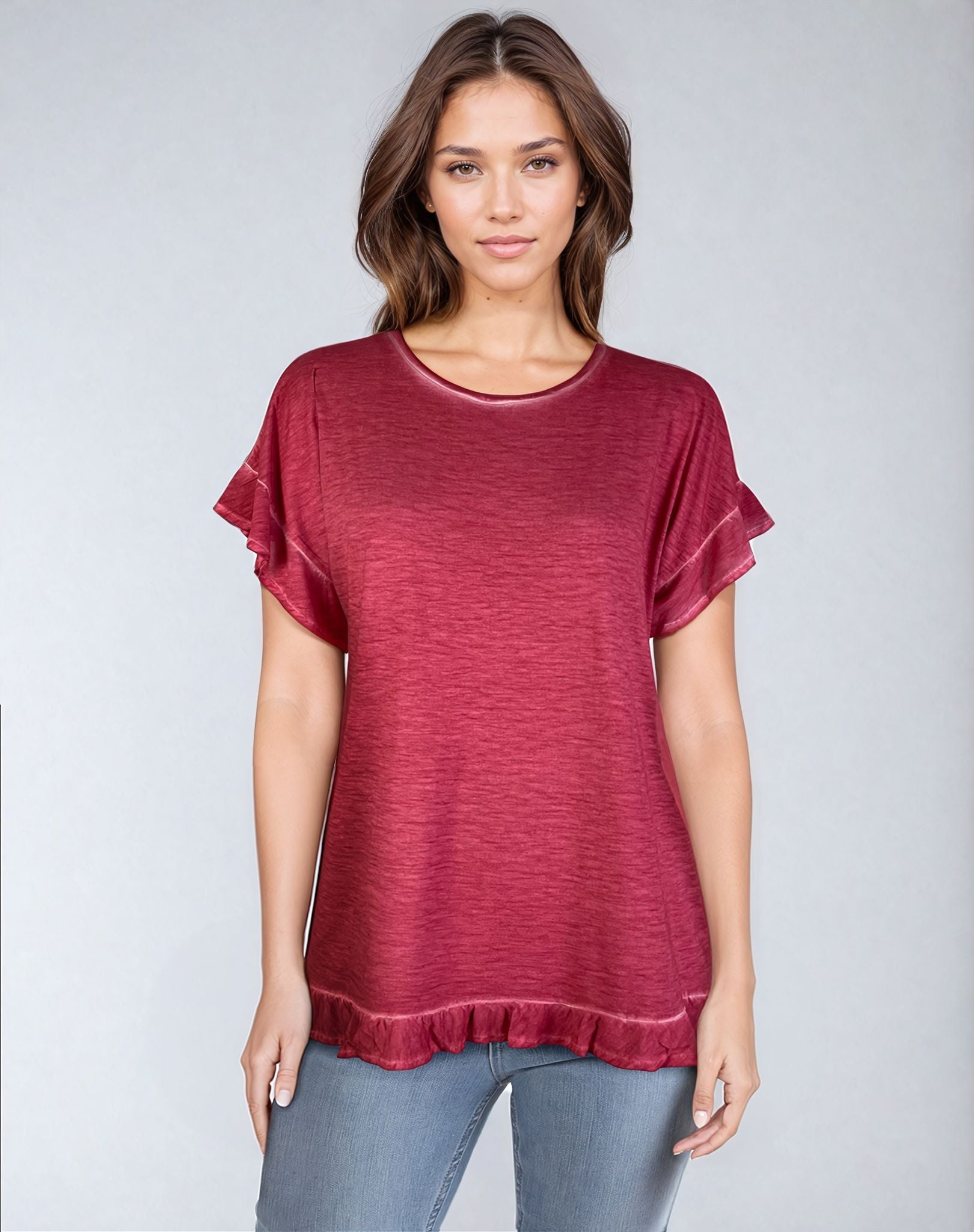 Ruffle Back Swing Top (D190677) Holly Berry S/S