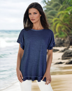 Ruffle Back Swing Top (D190677) New Blue S/S