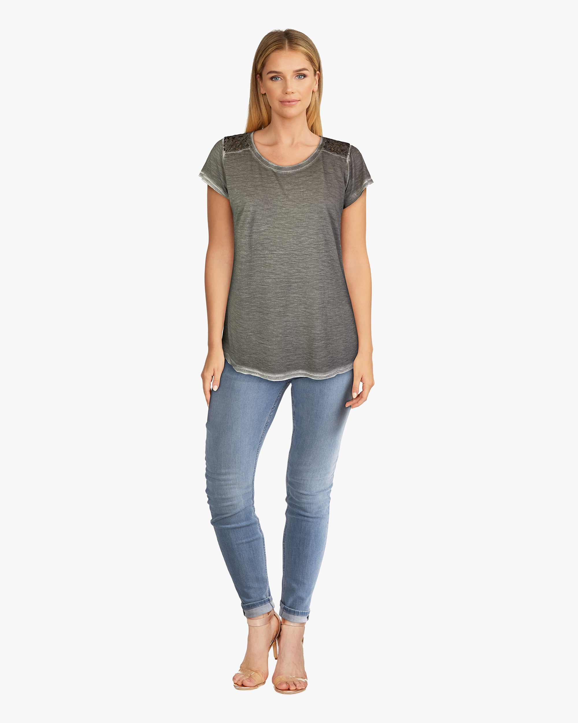 Oil Dye Lace Back Yoke Top - Satellite S/S (D190682)