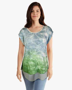 Extended Shoulder Chiffon Trim Tie Dye Top