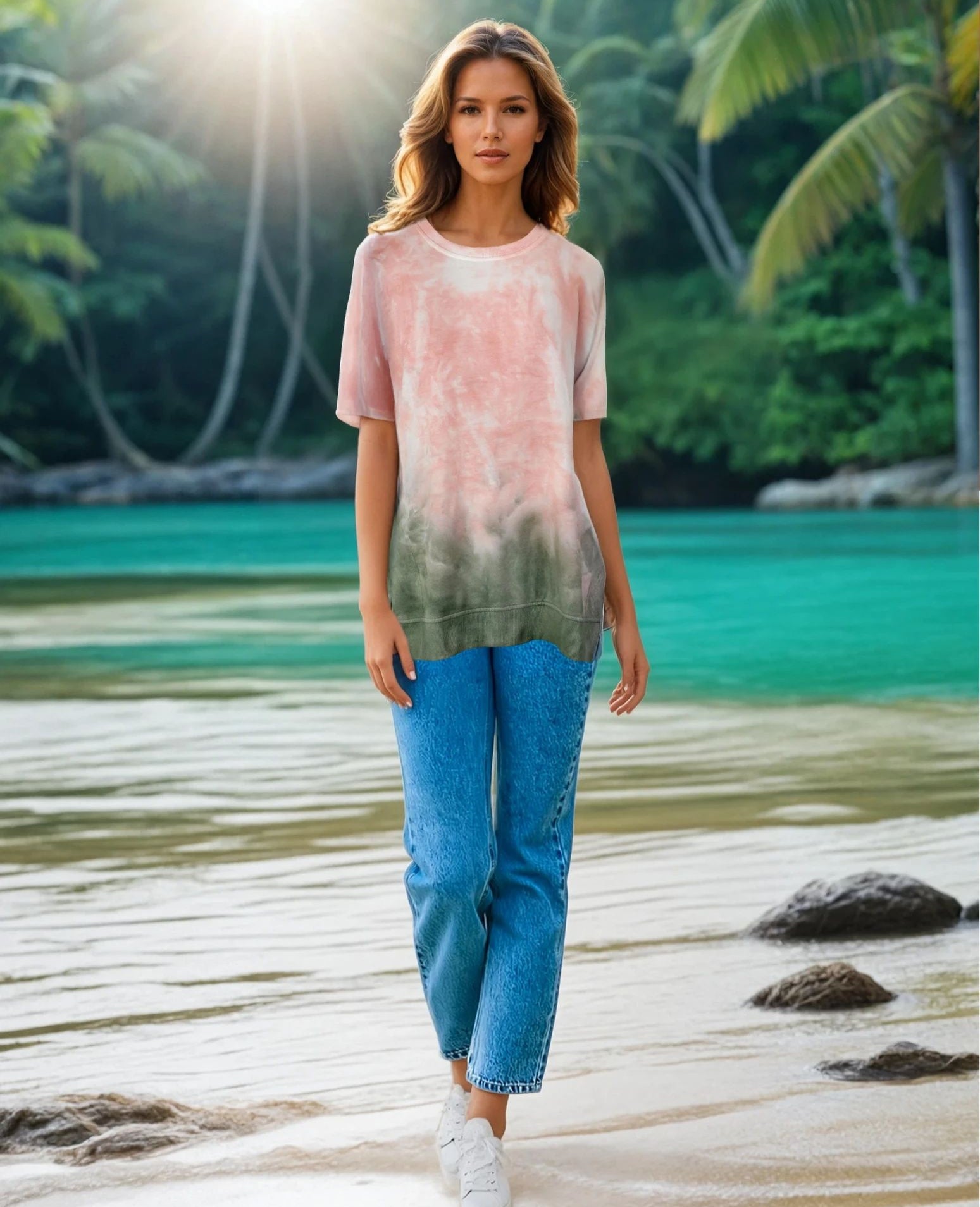 Cutoff Sleeve Tie Dye Top -- Military Olive S/S (D190692)