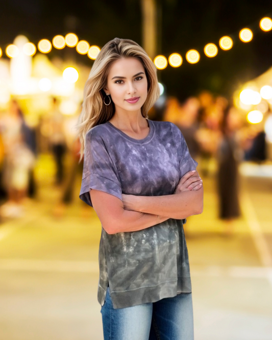 Cutoff Sleeve Tie Dye Top -- Cendre Rosin S/S (D190692)