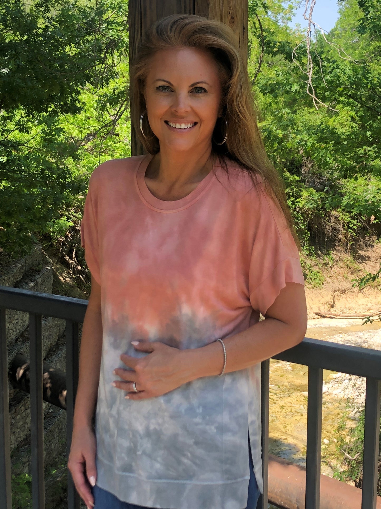 Cutoff Sleeve Tie Dye Top -- Desert Sand Misty Fog S/S (D190692)