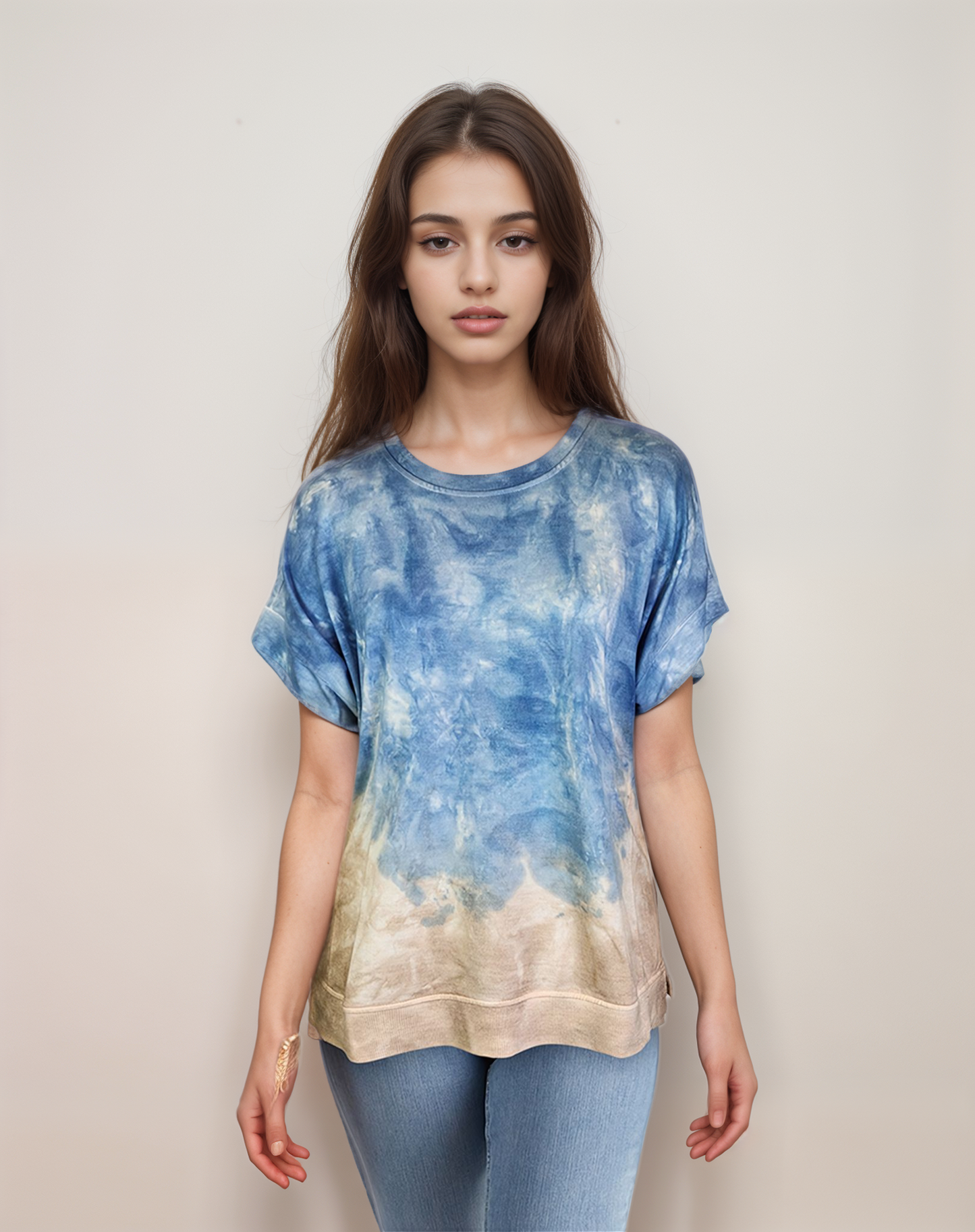 Cutoff Sleeve Tie Dye Top -- Fjord Moonrock S/S (D190692)