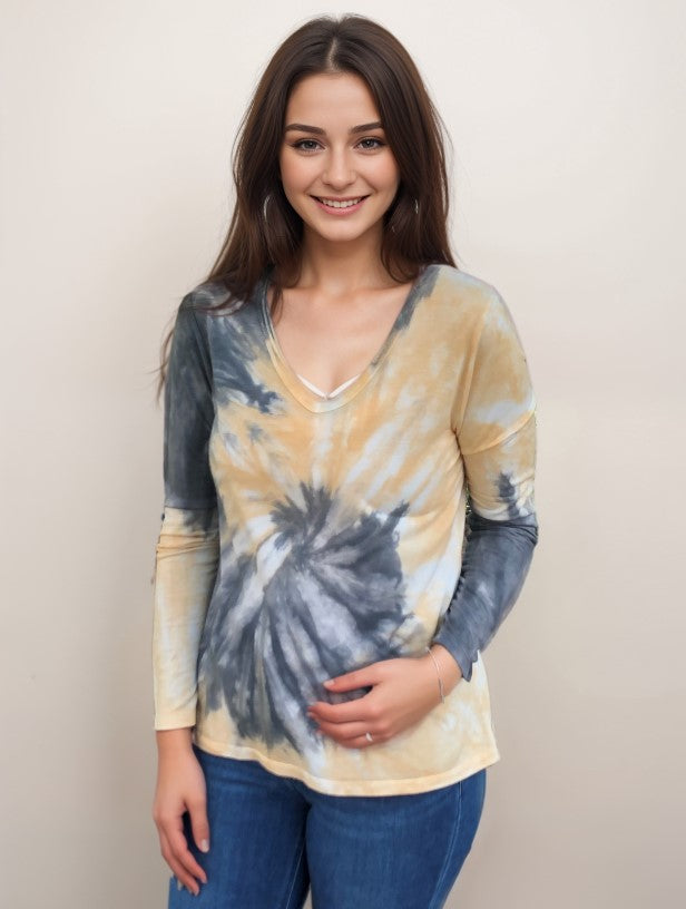 Roll Sleeve Swirl Tie Dye Top - Butter Phantom (D190701)
