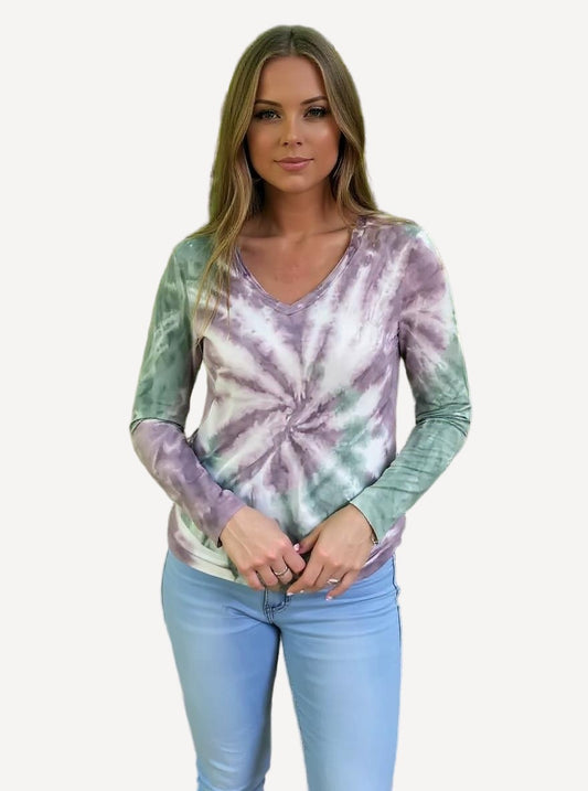 Roll Sleeve Swirl Tie Dye Top - Cendre Rosin (D190701)