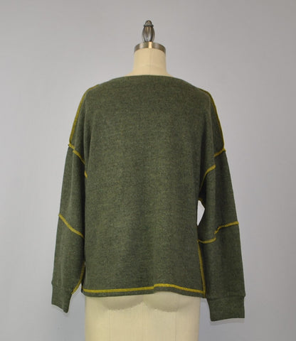 Sweater-like V Neck Top - Khaki green (D190713)