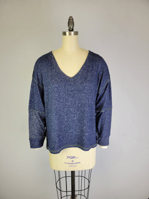 Sweater-like V Neck Top - Navy (D190713)