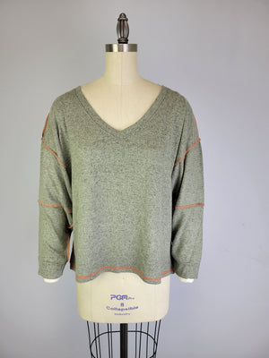 Sweater-like V Neck Top - Nile green (D190713)