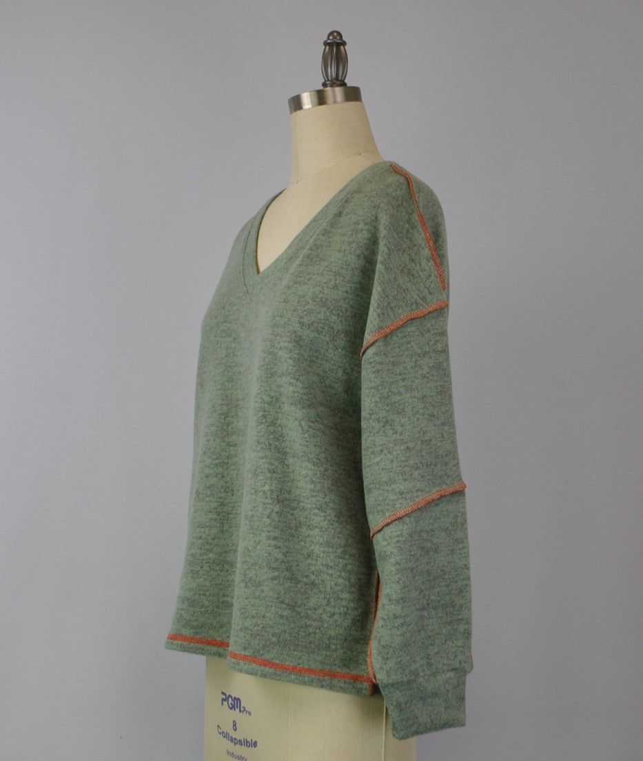 Sweater-like V Neck Top - Nile green (D190713)