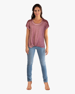 Lace Shoulder Twist Front Top Foxglove (D190743) S/S
