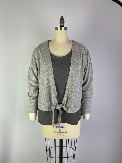 Tie Front Open Short Cardigan Silver (D190748)