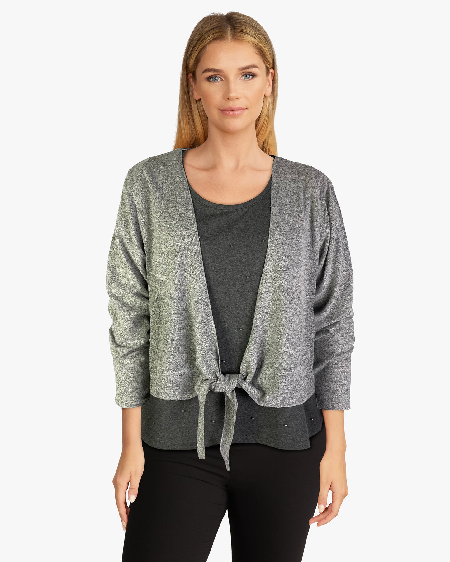 Tie Front Open Short Cardigan Silver (D190748)
