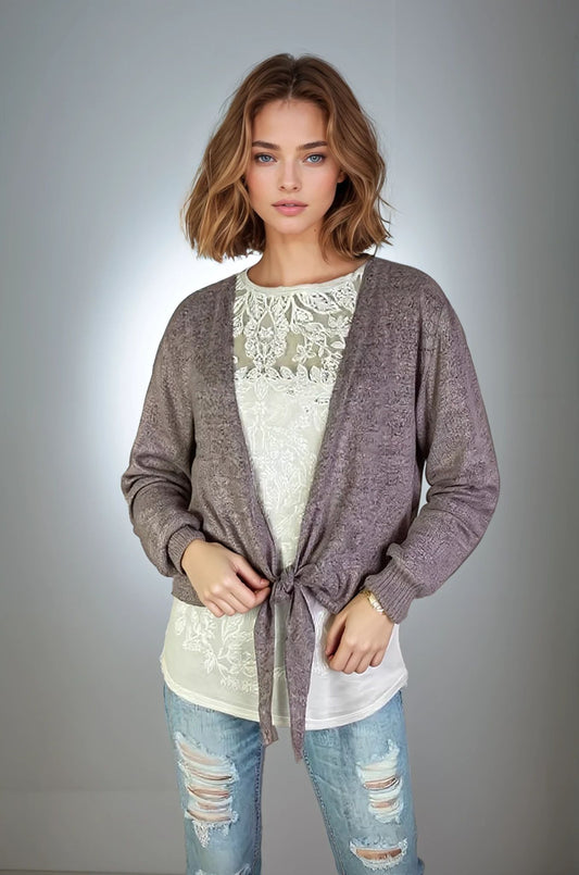 Tie Front Open Short Cardigan Rose (D190748)