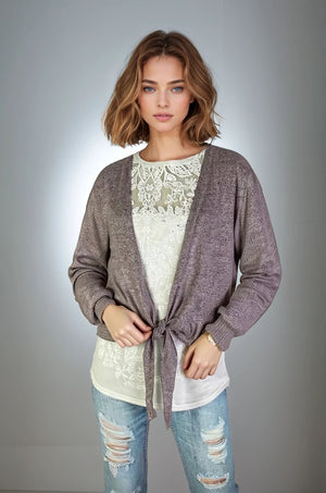 Tie Front Open Short Cardigan Rose (D190748)