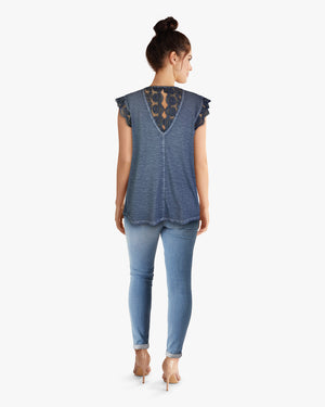 Sleeveless Lace Open Back Detail Top -- Oslo Sky (D190750)
