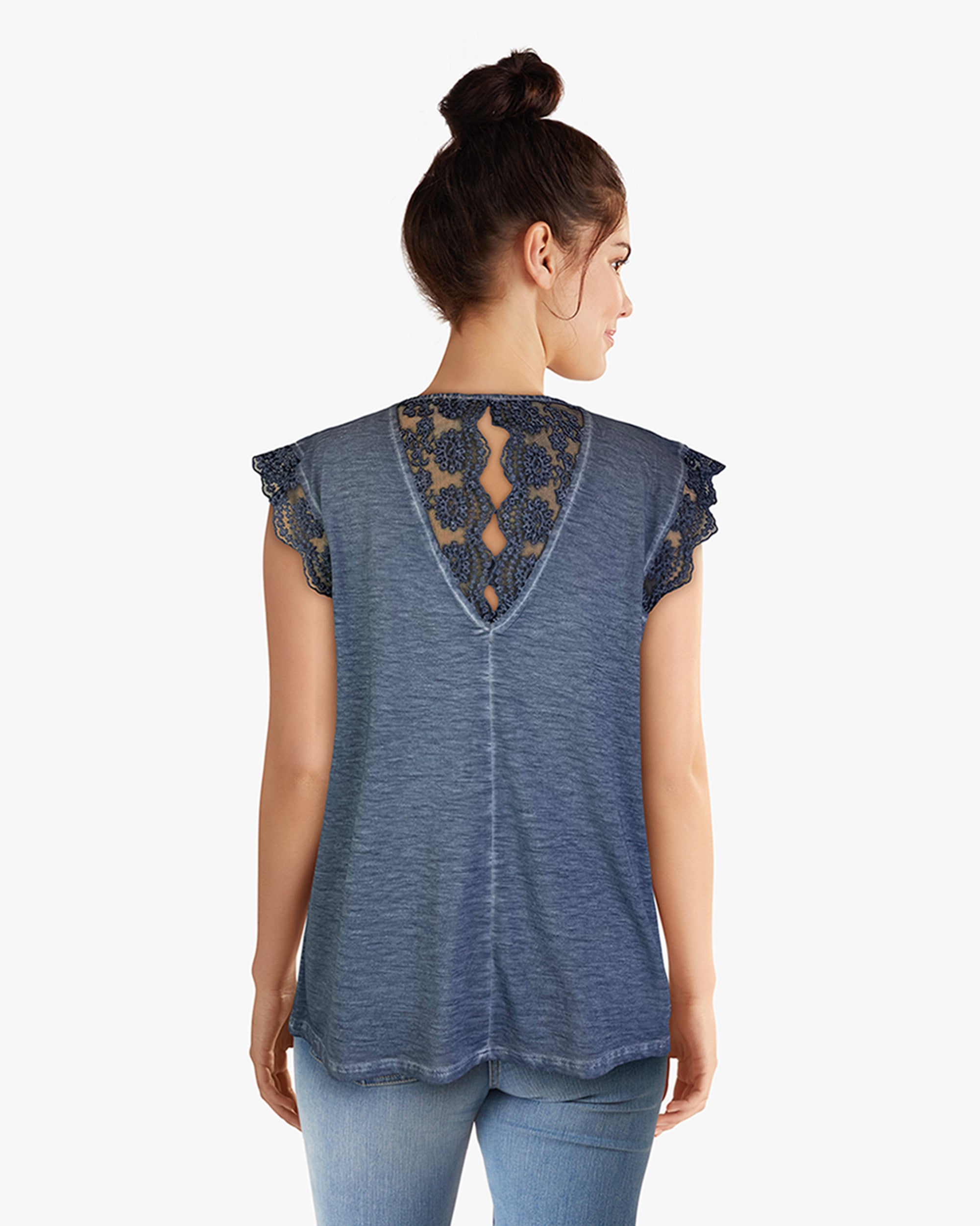 Sleeveless Lace Open Back Detail Top -- Oslo Sky (D190750)