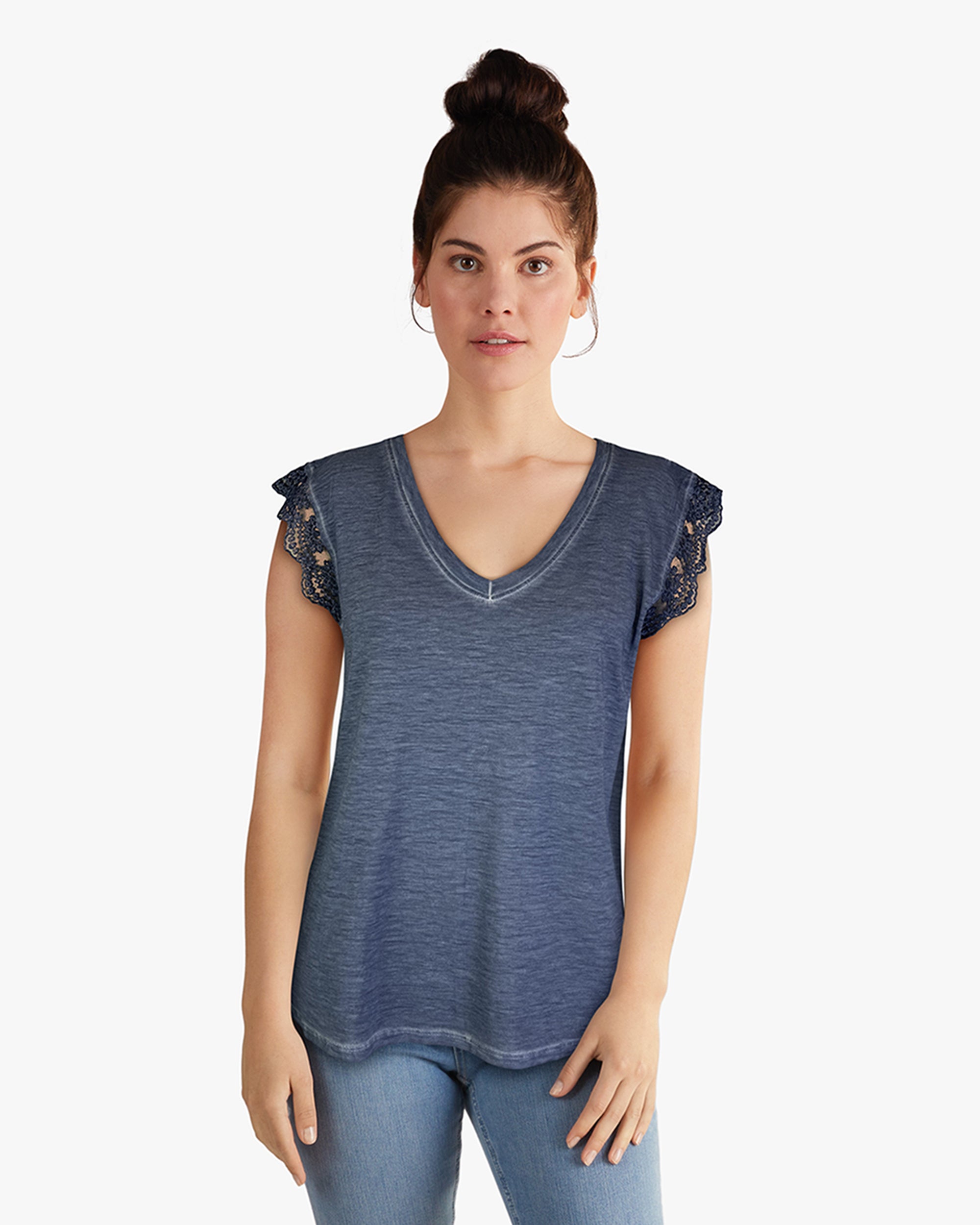 Sleeveless Lace Open Back Detail Top -- Oslo Sky (D190750)