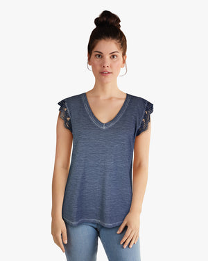 Sleeveless Lace Open Back Detail Top -- Oslo Sky (D190750)