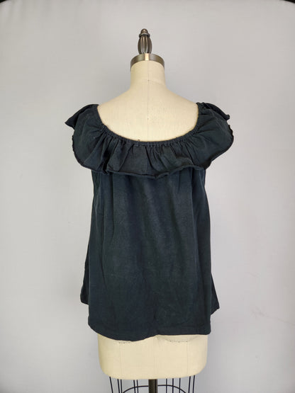 Ruffle Shoulder Top -- Navy (D190757)