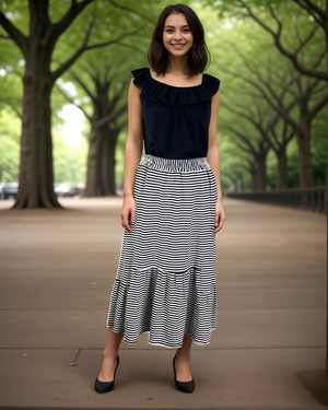 Ruffle Shoulder Top -- Navy (D190757)