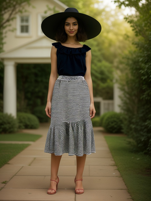 Ruffle Shoulder Top -- Navy (D190757)
