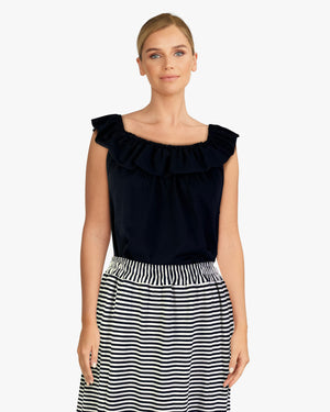 Ruffle Shoulder Top -- Navy (D190757)