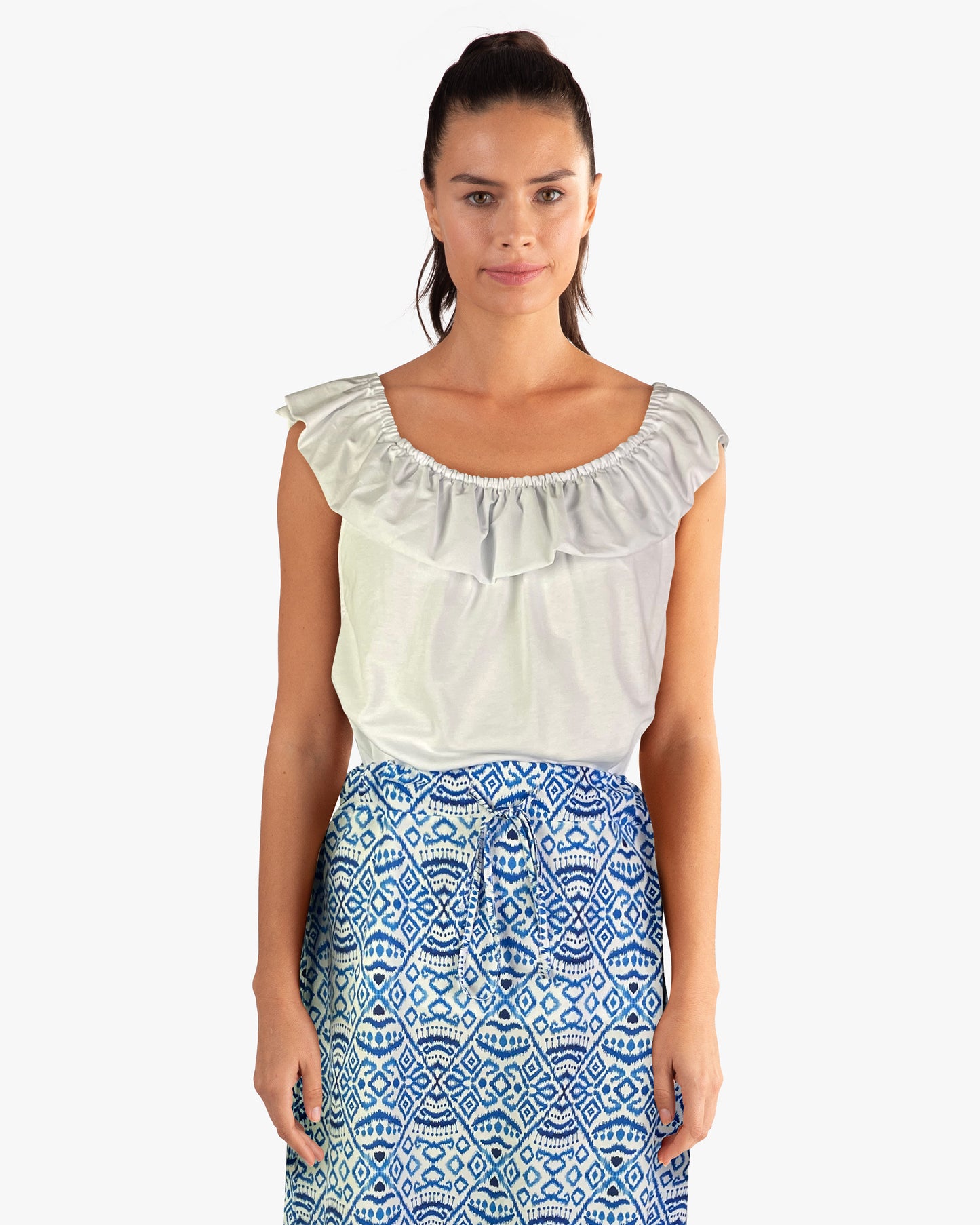 Ruffle Shoulder Top -- White (D190757)