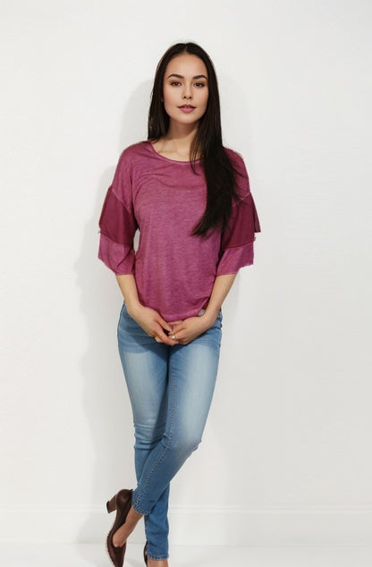 Double Layer Sleeve Oil Dye Top -- Potent Purple D190764