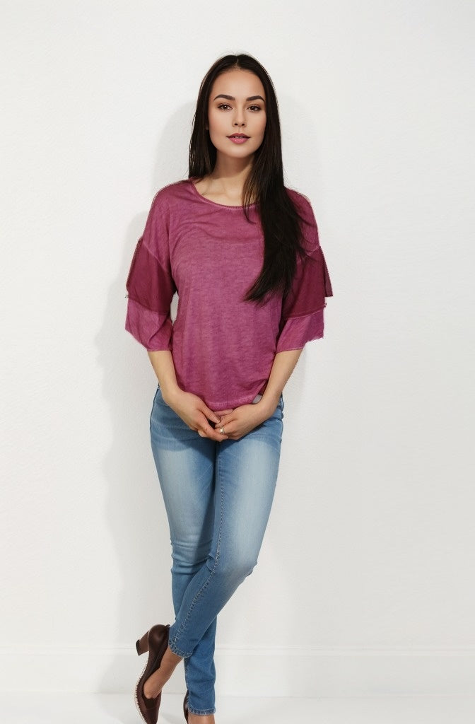 Double Layer Sleeve Oil Dye Top -- Potent Purple D190764