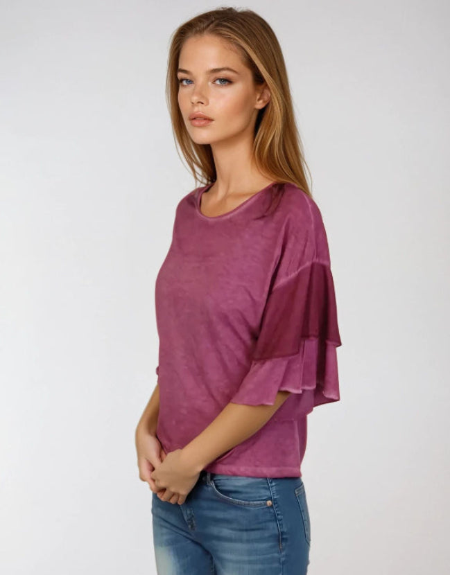Double Layer Sleeve Oil Dye Top -- Potent Purple D190764