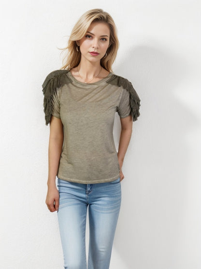 Ruffle Shoulder Oil Dye Top -- Satellite (D190777)