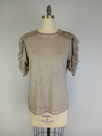 Ruffle Shoulder Oil Dye Top -- Satellite (D190777)