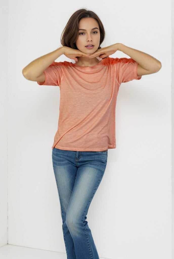 Ruffle Shoulder Oil Dye Top -- Sahara Sky (D190777)