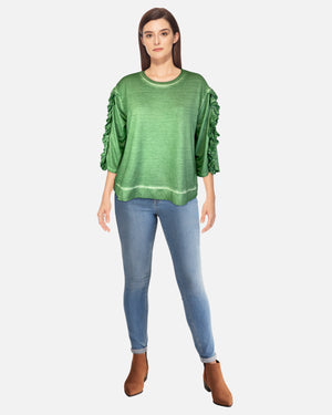 Oil Dye Top with sleeve Ruffle Detail (D1932RR) Agave