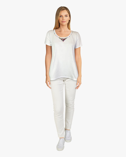 Swing Tee Shirt with Beads (D1953B) White S/S