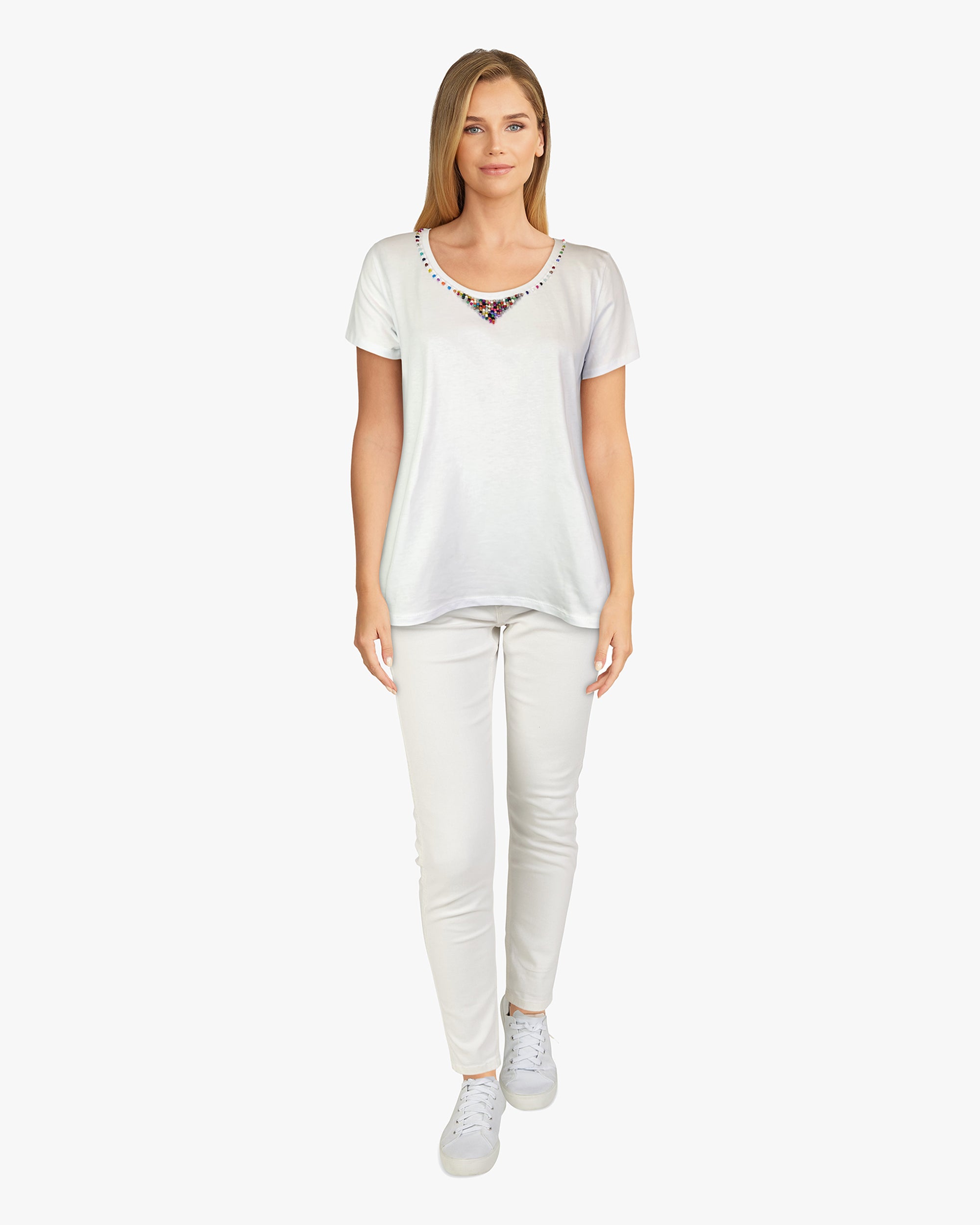Swing Tee Shirt with Beads (D1953B) White S/S