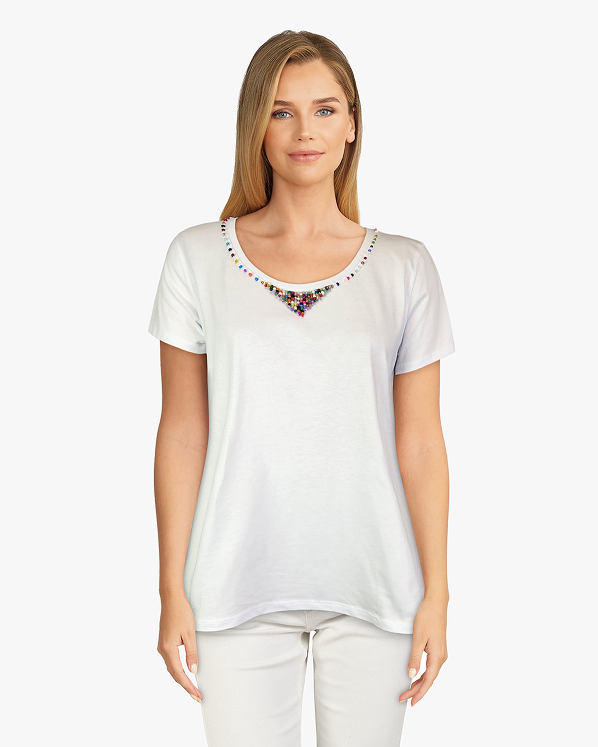 Swing Tee Shirt with Beads (D1953B) White S/S
