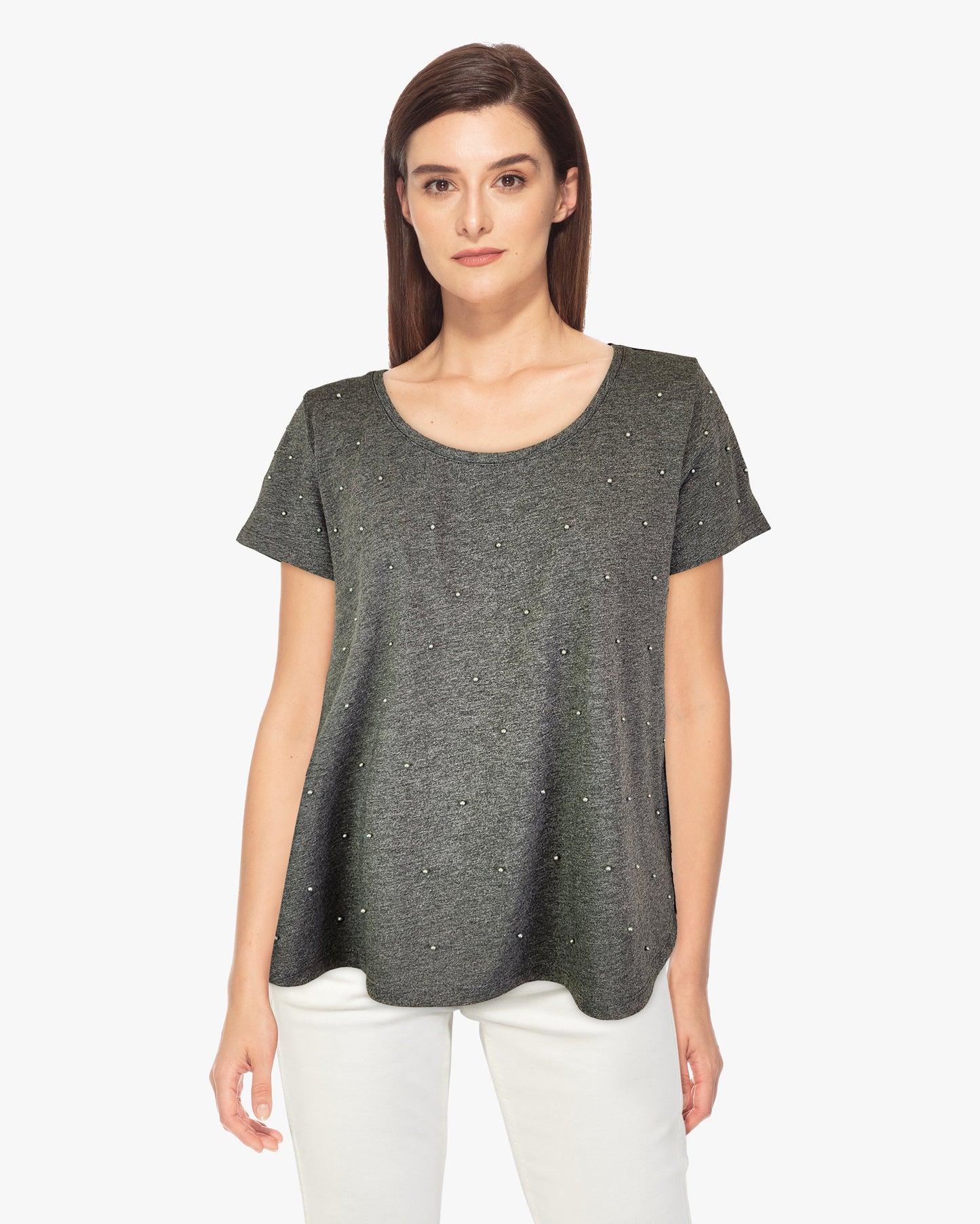 Swing Tee Shirt with Pearls (D1953) Dk Grey Mélange S/S