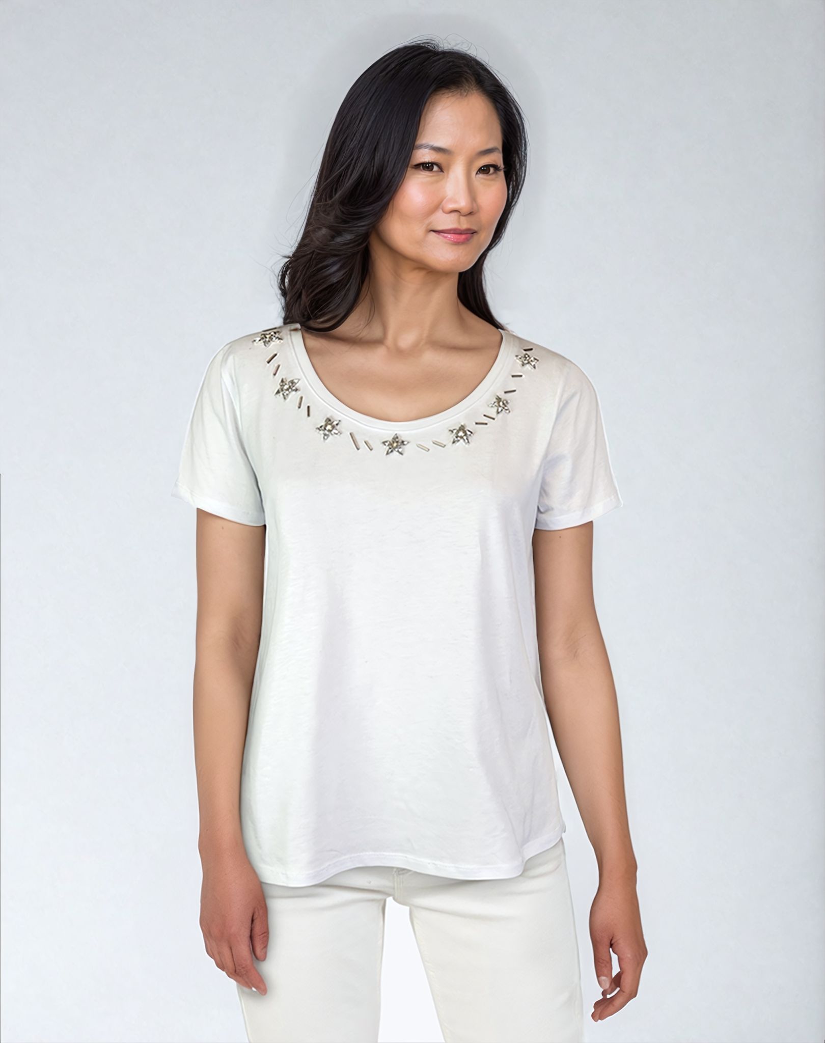 Swing Tee Shirt with Jewels (D1953J) White S/S